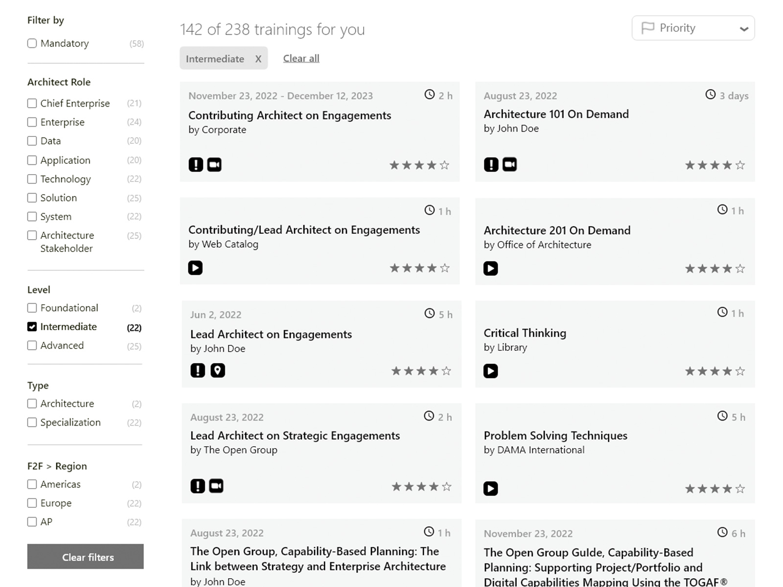 Architecture Learning Portal — catalog with active filters