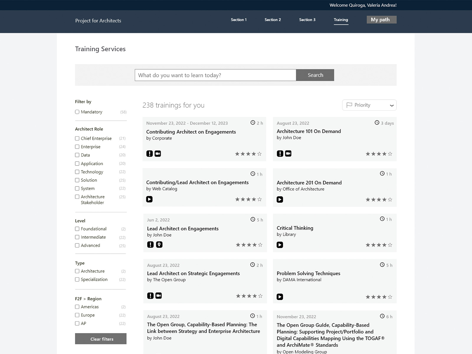 Architecture Learning Portal — training catalog
