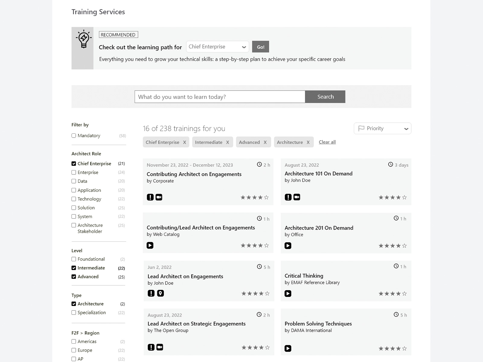 Architecture Learning Portal — recommendation banner