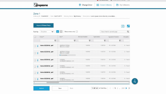 DropZone — metadata table in fullscreen mode