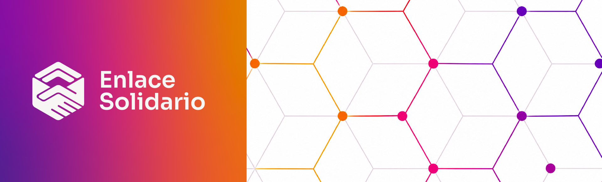 Enlace Solidario — logo on gradient background with hexagonal network pattern