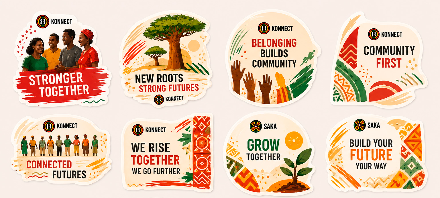 Konnect and Saka sticker collection with 12 designs