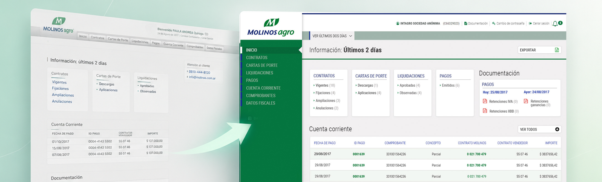 Molinos Agro — redesigned supplier portal homepage